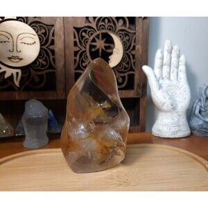 3.5" Smoky Quartz Flame Crystal 223g Golden Healer Inclusion Freeform Polished